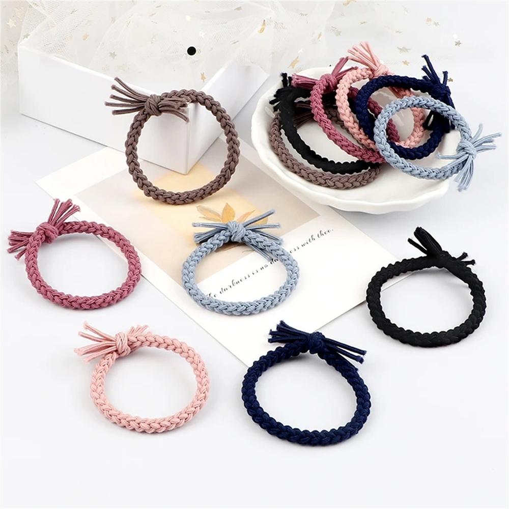 6pcs/set Solid Color Twist Rubber Band Basic Simple Elastic Headband For Thick Hair Girl Women Hair Accessories Scrunchie Holder