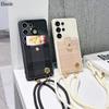 Geldbörsen-Riemen-Hülle Für Samsung Galaxy S26 Ultra S24 FE S23 S21 S22 S25 Plus Kartenblume Crossbody-Kordel Lanyard Karierte Tasche Hülle