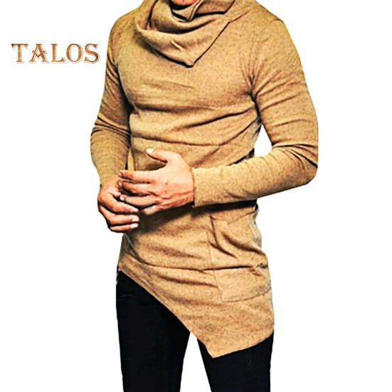 

Весна Осень Мужской Топ Неровный Подол Средней Длины Наборный Воротник Slim Fit Эластичный Свитшот Длинные Рукава Пуловер Уличный Стиль Тонкий Топ M хаки