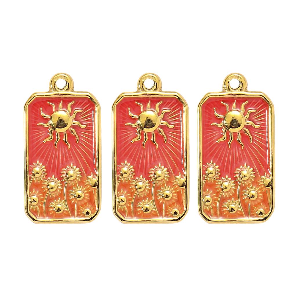 3pcs Elegant Gold Plated Steel Sunflower Necklace Pendant for Women with Enamel Tarot Card and Crescent Star Charm