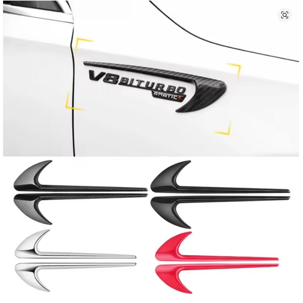 2 szt. 3D ABS V8 Biturbo 4matic Logo Litery Samochód Błotnik Boczny Emblemat Odznaka Naklejka Nawiew Samochodowy Ozdoba Błotnika Naklejka