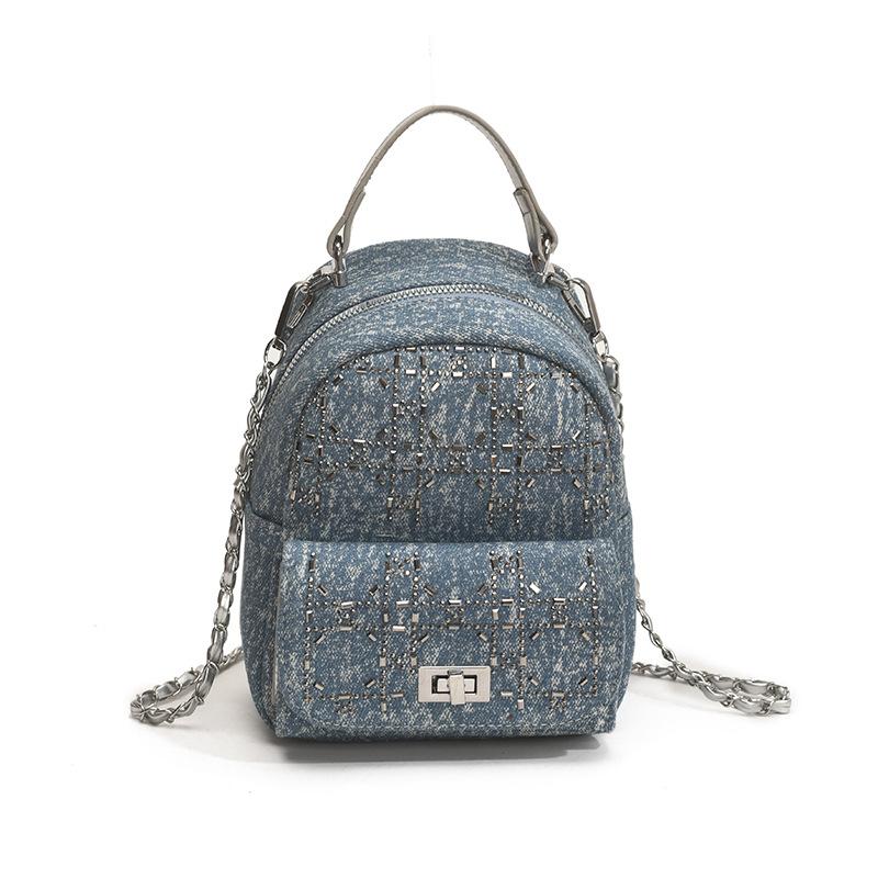 

Премиальная джинсовая сумка через плечо на цепочке, новая модная мини-рюкзак, сумочка с горячими бриллиантами, универсальная сумка через плечо темно-синий