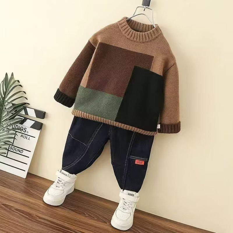 

Ретро-свитер для мальчиков: Утолщенный топ осень/зима 2023 160cm