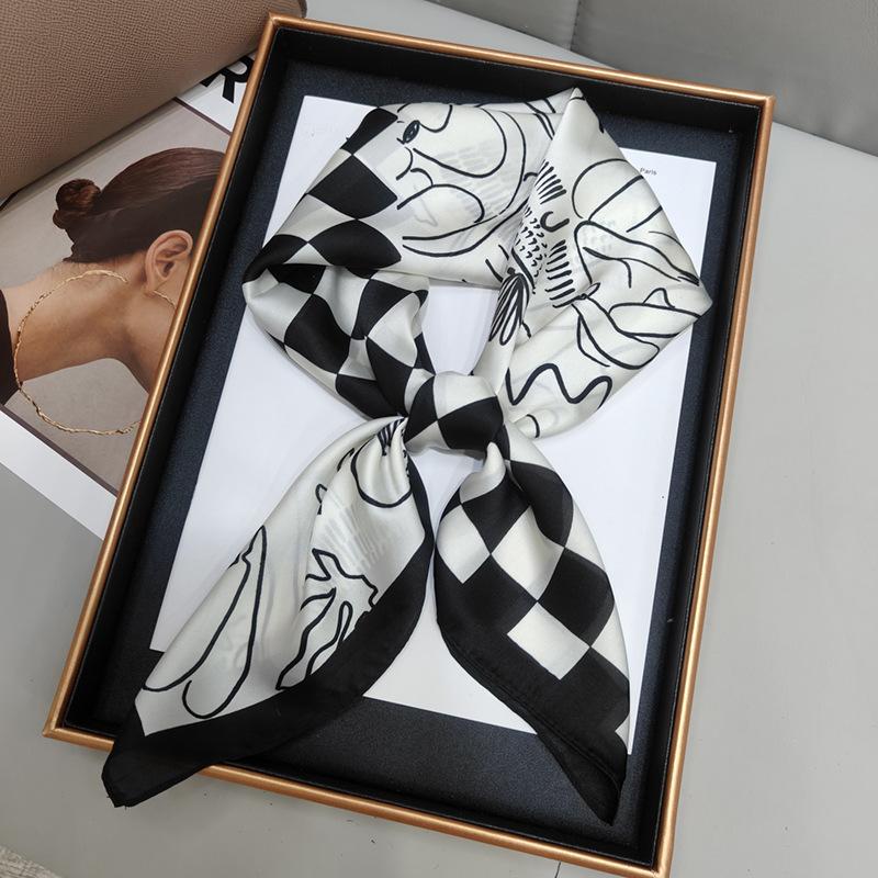 New Versatile Imitation Silk with Suit Silk Scarf Fashionable Women's Small Square Silk Scarf French Spring and Autumn Scarf