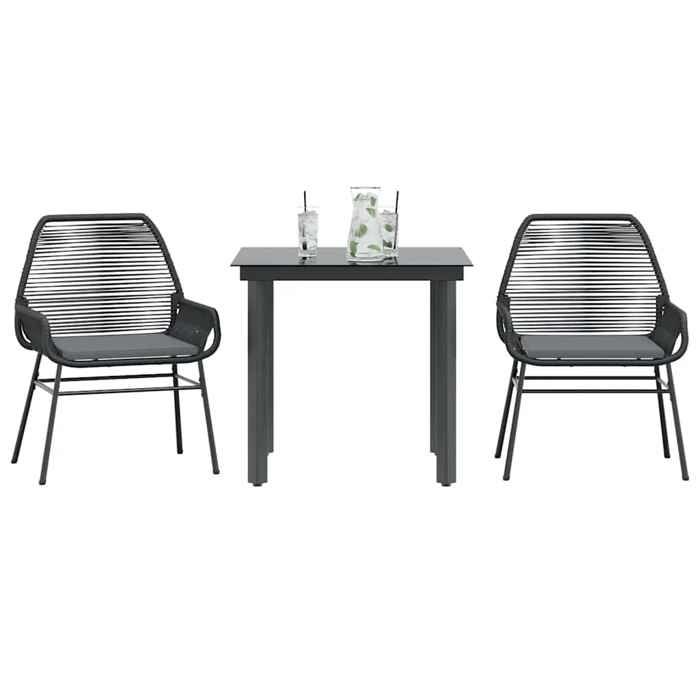 VidaXL Garden Dining Set and Cushions 3 Pcs Black Rattan Glass 3334562
