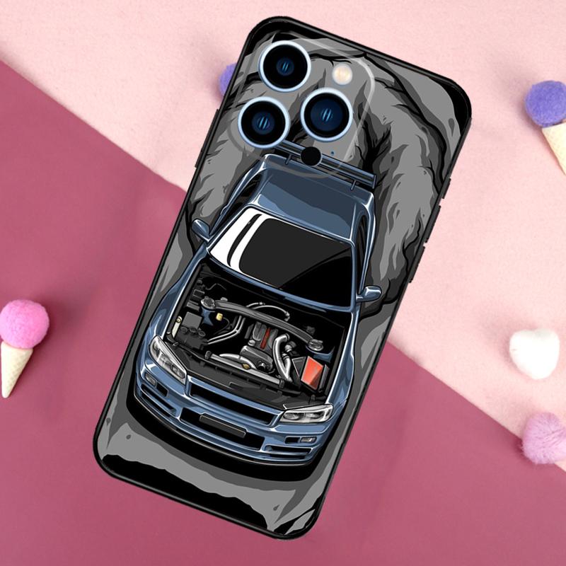 JDM Car RB26 Engine Case For iPhone 16 15 11 13 12 Mini 14 Pro Max XS X XR Plus Soft Back Cover