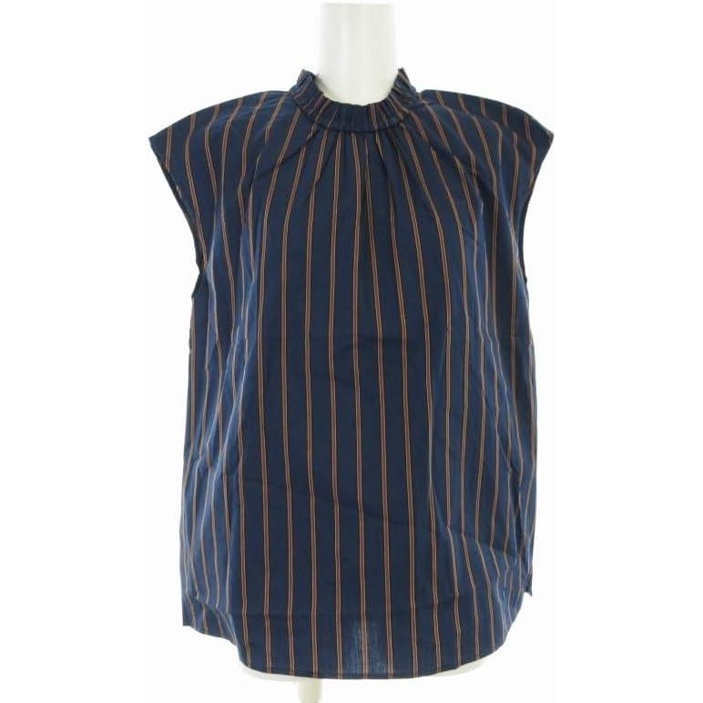 Plaste PLST Cotton Poly Broad High Neck Short Sleeve Blouse Sleeveless Ruffles S Navy Brown KH PN GY99 Women s