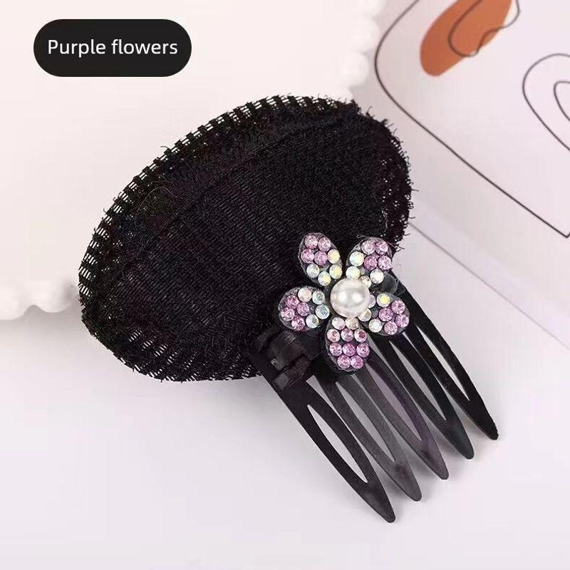

Elegant Women s Head Fluffy Hair Pad Bangs Hair Pack Sofa Cushion Hair Comb a Bush of Hair Sofa Cushion Underlay Hair Root Hair Comb Hair Band Purple flowers [Pad hair clip one]]