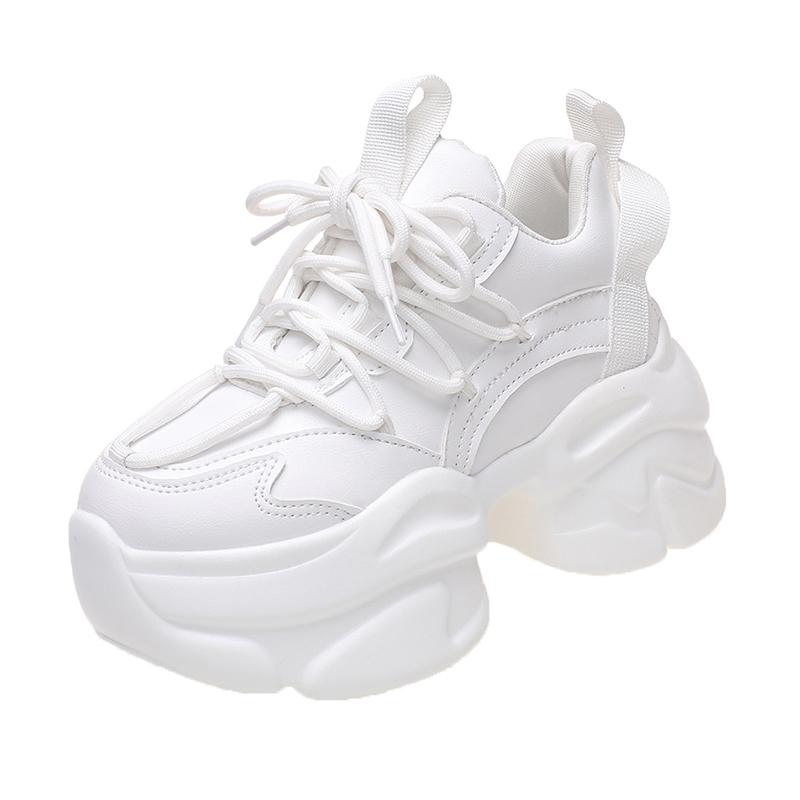Black Women Chunky Leather Sneakers High Platform Ulzzang Sports Shoes New 2025 Autumn Thick Bottom Women's Wedge Casual Shoes