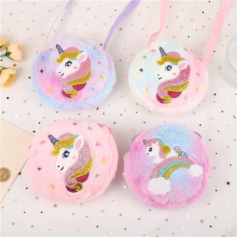 Unicorn Plush Crossbody Bag - Cute & Round Shoulder Bag for Girls with Coin Purse