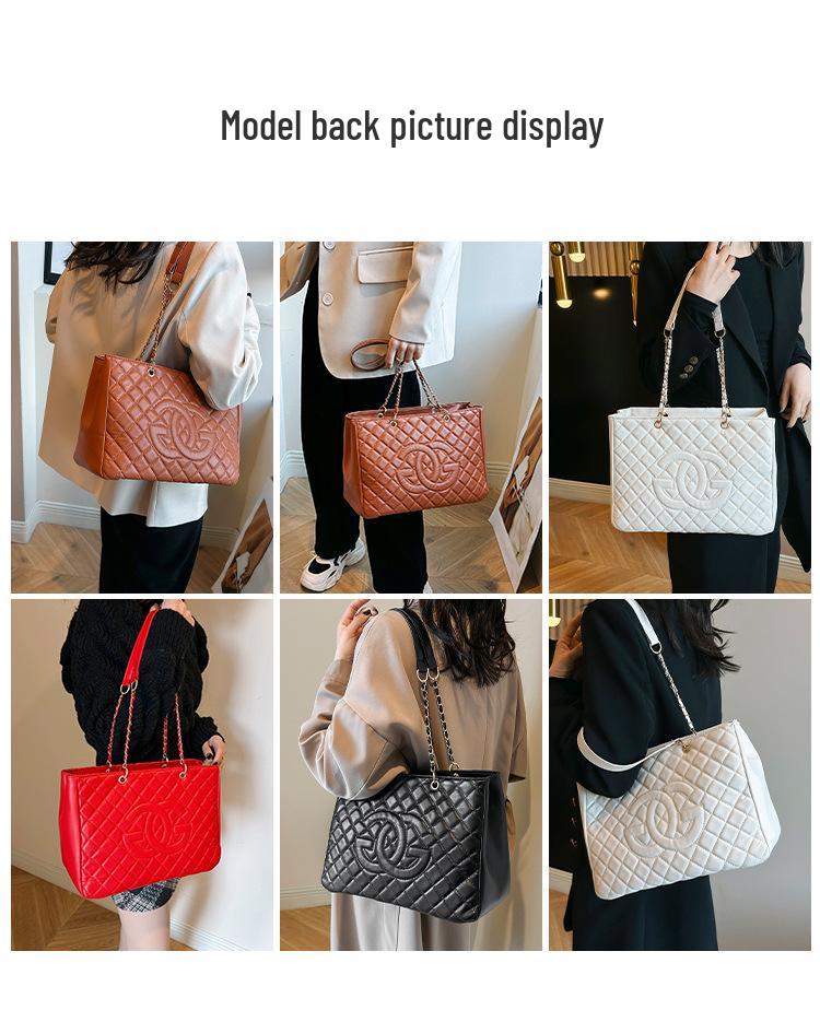 Women's Fashion Diamond Pattern Chain Tote Bag