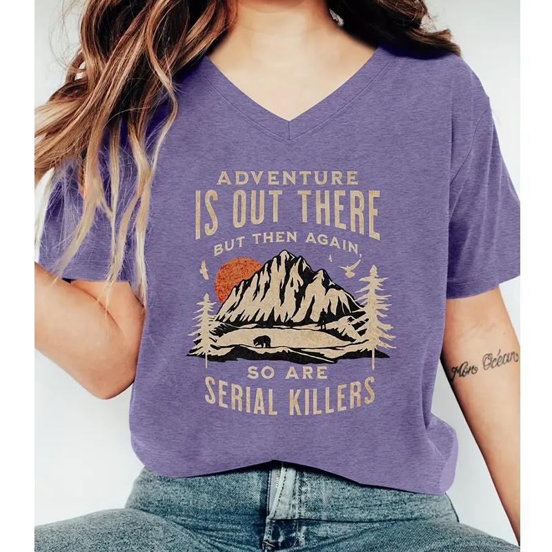 

Модные блузки с рисунком горного хребта, футболки с коротким рукавом и V-образным вырезом, повседневные 8XL фиолетовый