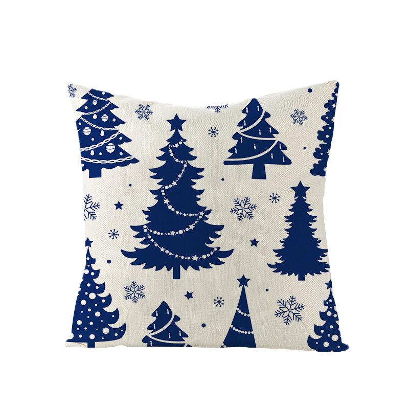 Blue Christmas Pillow Case Polyester Printed Christmas Elk Pillow Home Sofa Pillow Case