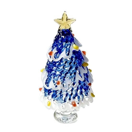 Miniature Christmas Tree Ornaments Glazed Figurine, Glass Pulled Wire Desk Decor, Unique Gifts for Friends Mini Holiday Tabletop Ornament Car