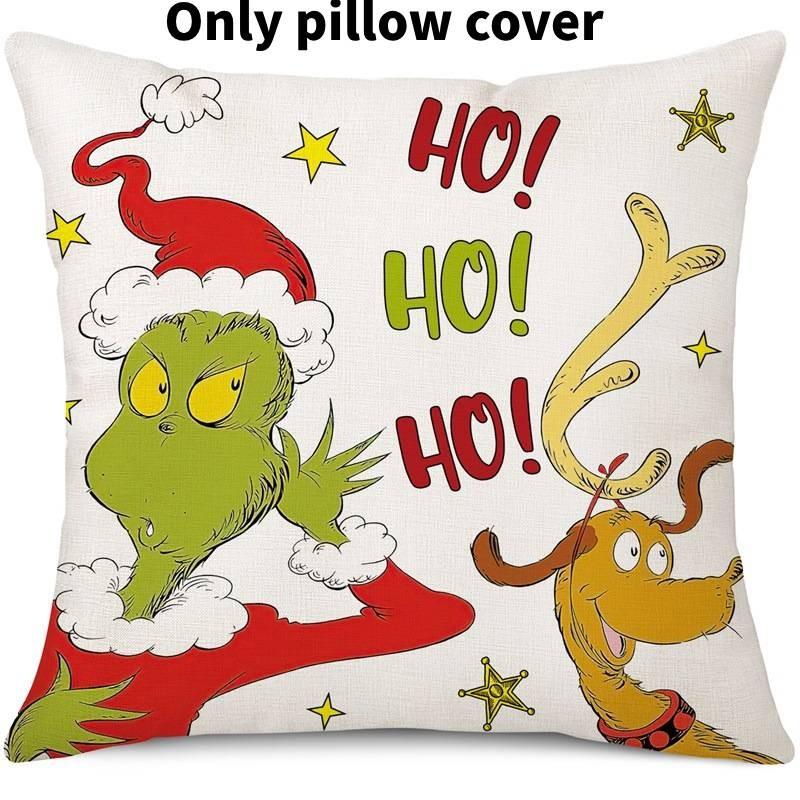 Cozy Green And Red Grinch Christmas Pillow Cover For Stylish Home Dcor 45x45cm
