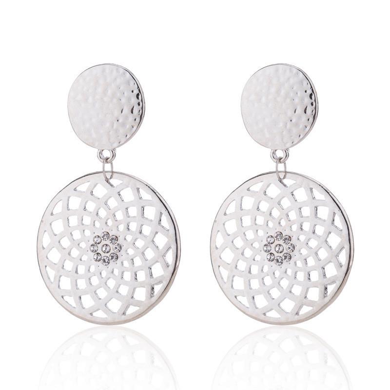 Elegant Alloy Geometric Hoop Earrings Stylish Hollow Double Circle Design For Women