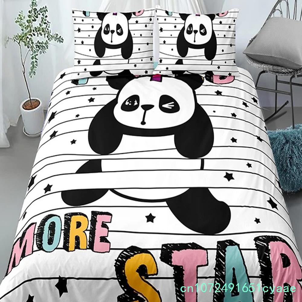Set Biancheria da Letto Panda Stampa 3D Copripiumino Morbido Con 1/2 Federe Per Bambini Adulti Microfibra Ragazza Bambini Copripiumino