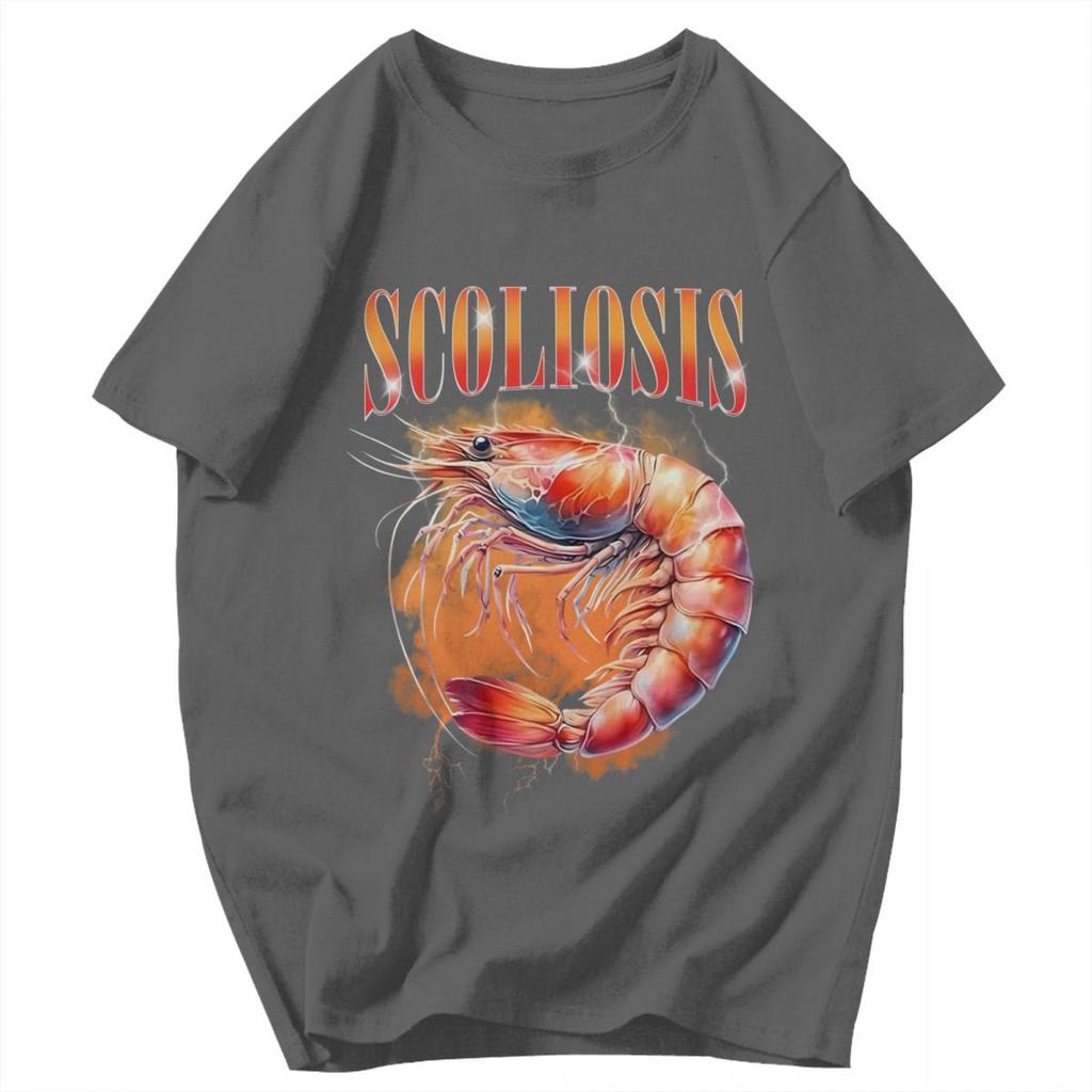 Men T Shirt Funny Shrimp Scoliosis Meme Trendy Summer Y2K Graphic Oneck Unisex Clothes T Shirts