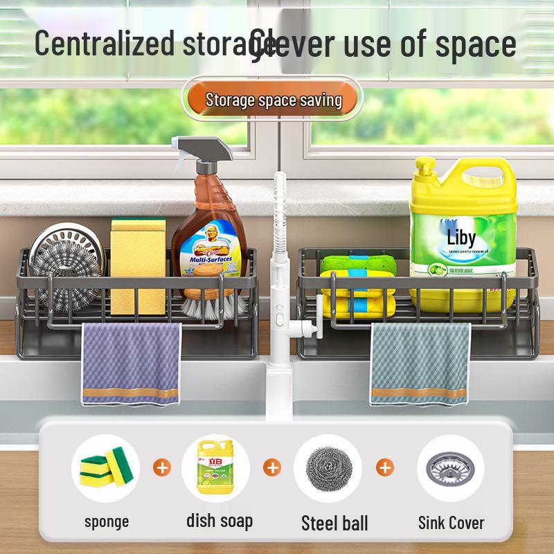 Multifunctional Wall-Mounted Kitchen Drainer Rack – New Style, Multi-Layer Carbon Steel Dishcloth Storage