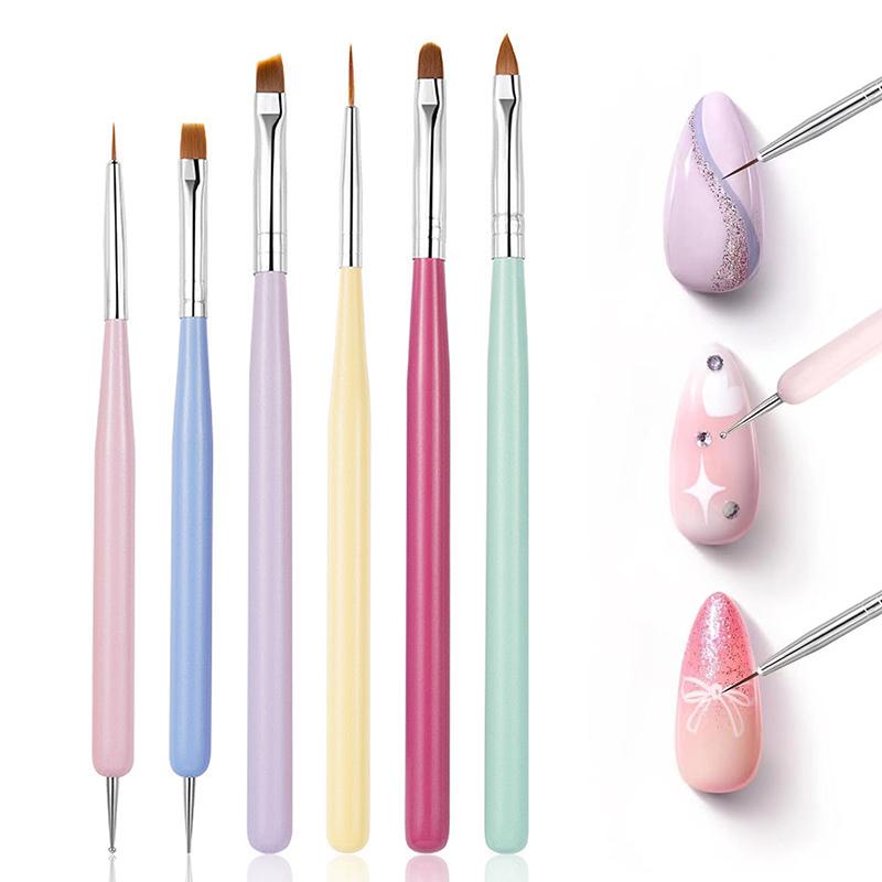 6Pcs/Set Nail Glue Phototherapy Pen Uv Gel Brush Pen Acrylic Brush Professionnal Nail Art Brushes Painting Drawing Brush