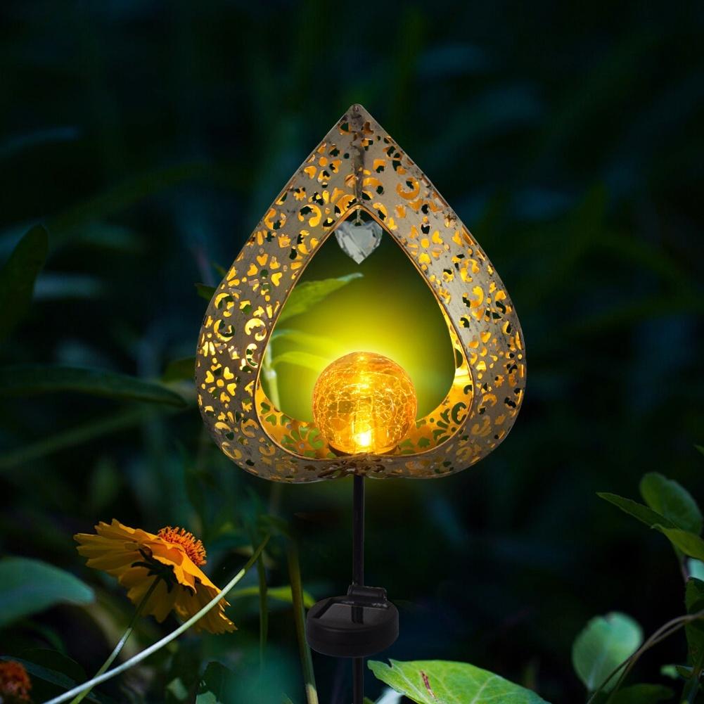 Solar Powered Garden Light Featuring Romantic Love Shape and Hollow Ironwork for Outdoor Decorative Illumination