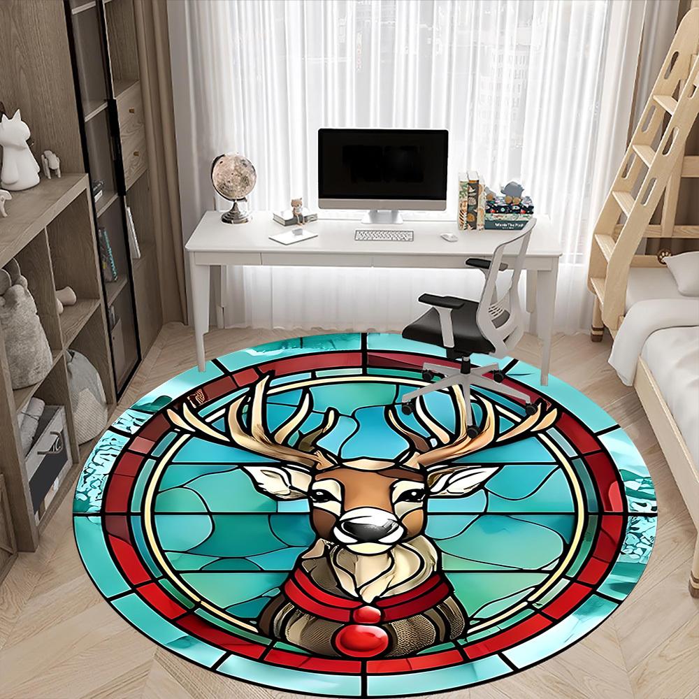 1PC Stained Glass Deer Chair Carpet for Office, Indoor Non-Slip Washable  Carpet, Soft Comfortable Mat For Office Room yy250930095