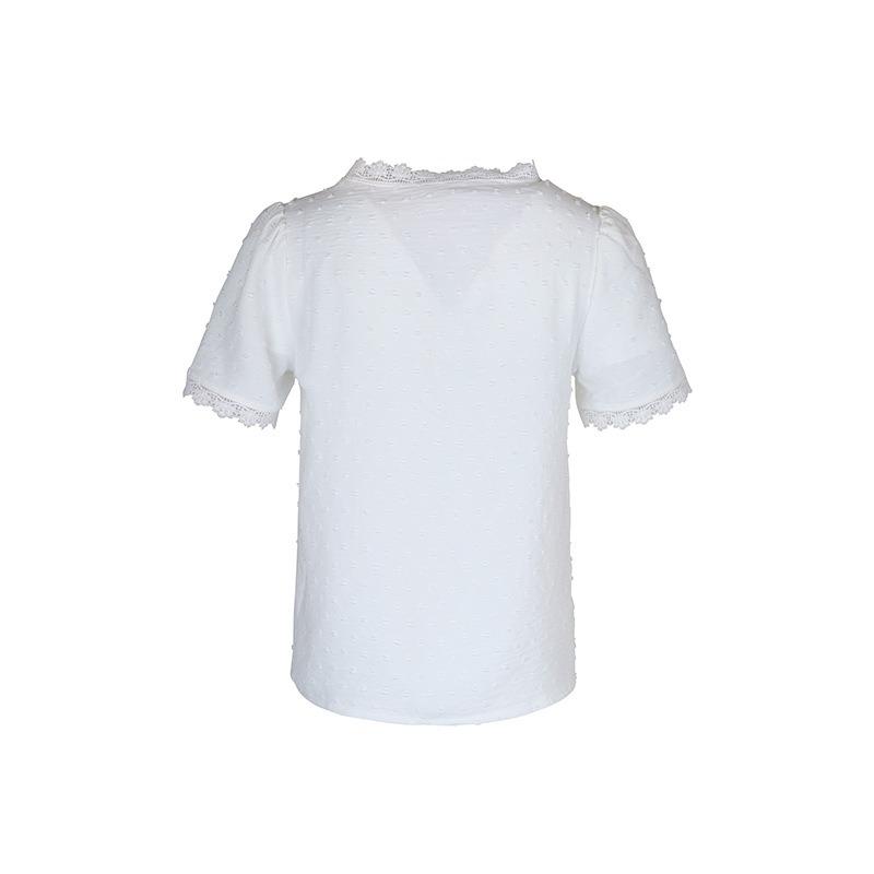 Women's Shirt Summer Casual Vacation Lace V-neck White Short Sleeve Loose Shirts for Women Elegant Tops Slim Fit Solid Color Women's Blouse New