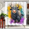 1pc Cute Watercolor Bull Shower Curtain - Funny Bathroom Decor with 12 Hooks, Durable Polyester Fabric, 70.8x70.8 Inches,