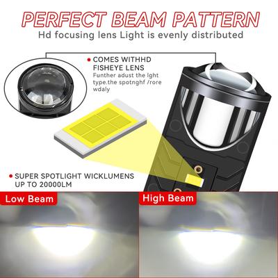 For Car/Motorcycle Dual High Low Beam 12-24V Plug&play Bi LED Lens Projector H4 Mini Bulb 80W Canbus 20000LM Headlight