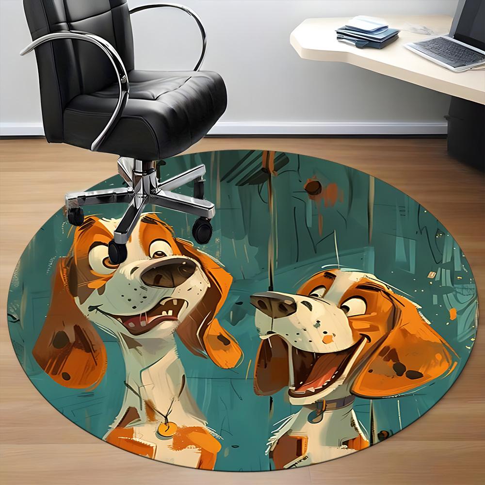 1PC Puppy Playful Office Round Area Rug, Mat Suitable ForOffice, Under Office Chairs Bedroom Living Room Home Decor, Room Deco