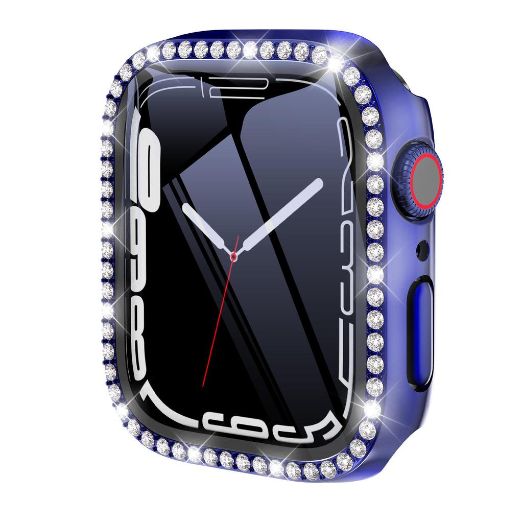 Protezione Schermo Glitterata con Diamanti per Apple Watch 45 41 40 44mm 42mm 38mm con Custodia in Vetro Temperato iWatch Serie 9 8 7 6 SE 5 4 3