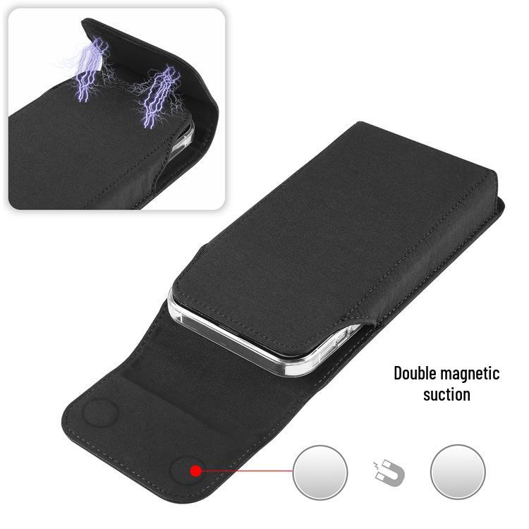 Marsupio Verticale in Nylon per Smartphone con Cinturino in Pelle e Chiusura Magnetica da Uomo