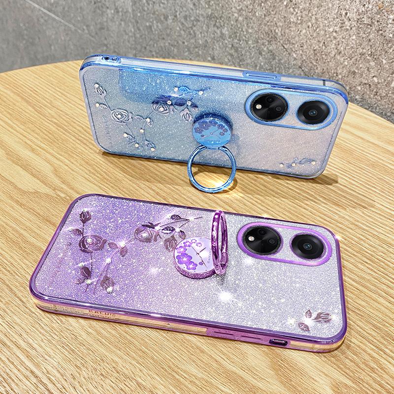 KADEM For Oppo A58 4G Phone Cover Case Glitter Ring Kickstand TPU Phone Shell