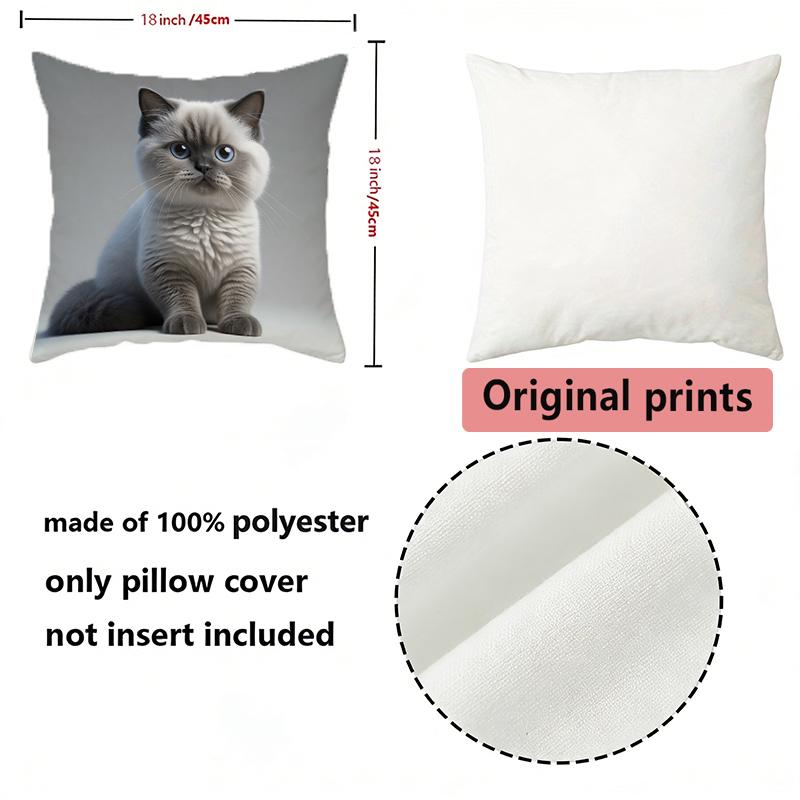 Cute Siamese & British Shorthair Cat Throw Pattern Cushion Cover Suitable For Sofa Bedroom Car Pillow Cover