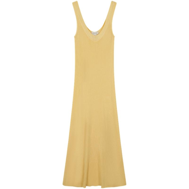 Calvin Klein French V-Neck Ribbed Knit Slip Dress Women dresses Sunlight-Yellow 47C304G