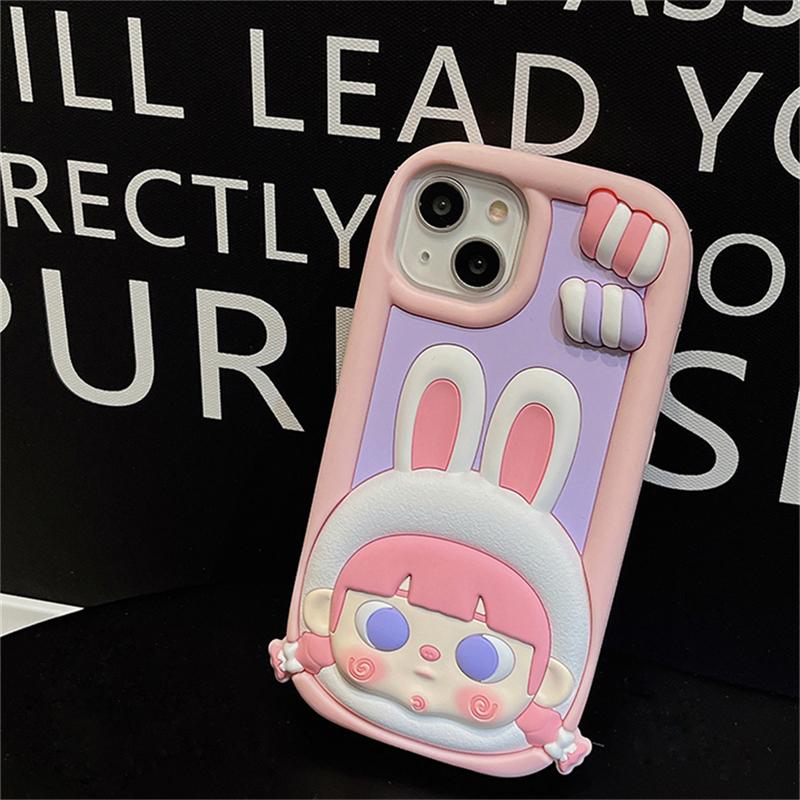 Ins Korean Cute Candy Rabbit Girl Phone Case For Iphone 14 13 12 Pro Max 11 Lovely Bunny Silicone Shockproof Soft Cover Funda
