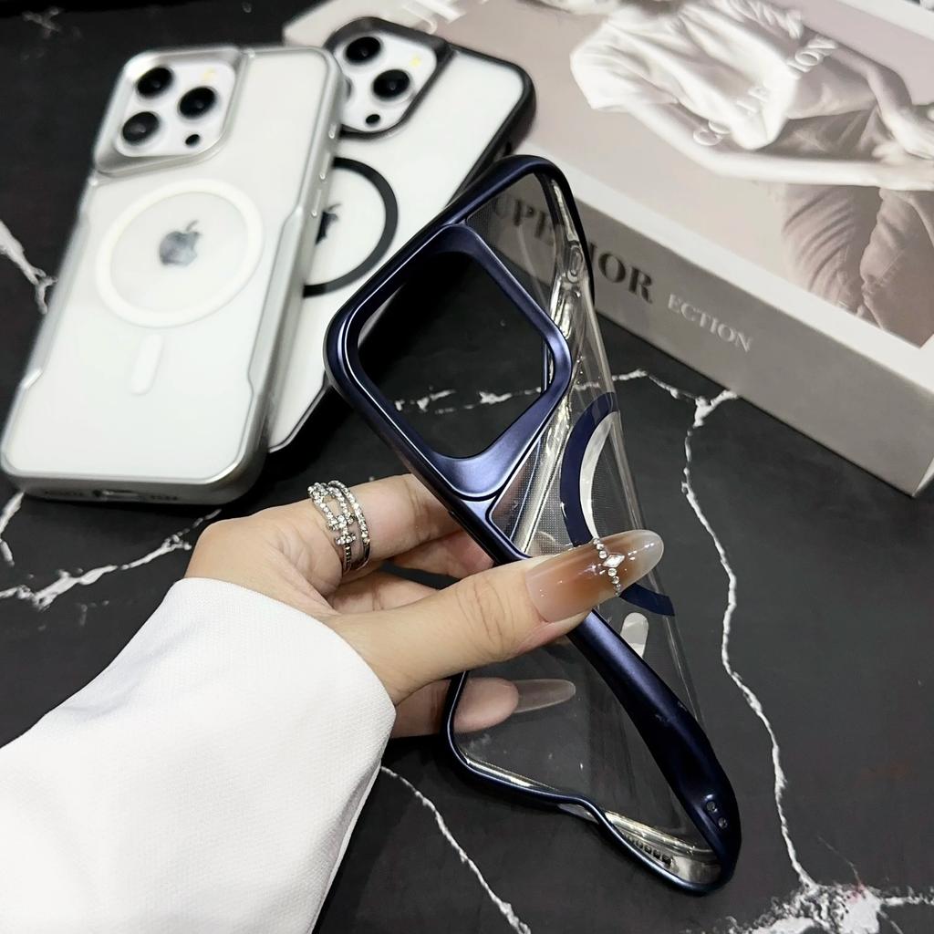 Luxury Matte Plating Bumper for iPhone 15 14 Plus 13 12 11 Pro Max For Magsafe Wireless Charging Magnetic Clear Soft Cover