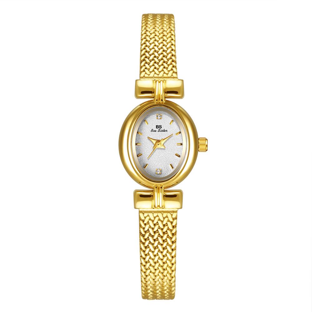 Women's Golden Quartz Watch with Wheat Ears Bracelet Small Dial Luxury Lady Wristwatch Fashionable Female Dress Accessory