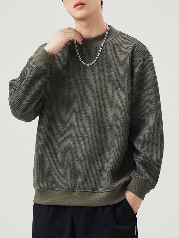 Men's Retro Heavyweight Knit Hoodie - Loose Casual Style for Autumn and Spring