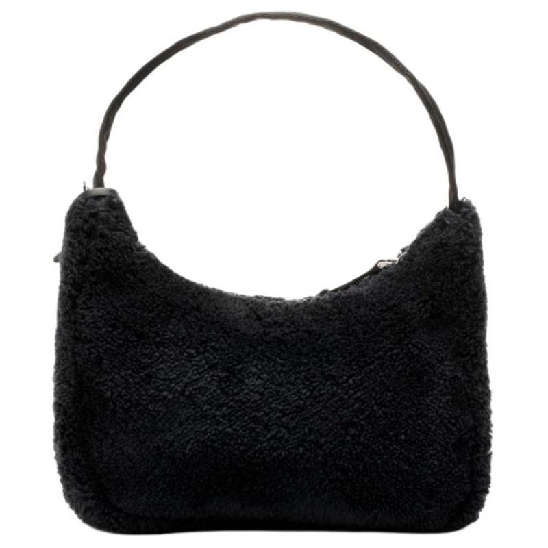 Prada Re-Edition Logo Zip Closure Terry Fabric Underarm Bag Hand Shoulder Bag Mini Women's Black