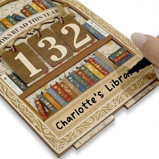 Book Read This Year Counter Wooden Annual Reading Goal Challenge Tracker with Number Signs Bookshelf Decoration Book Lovers Bookworm Gift