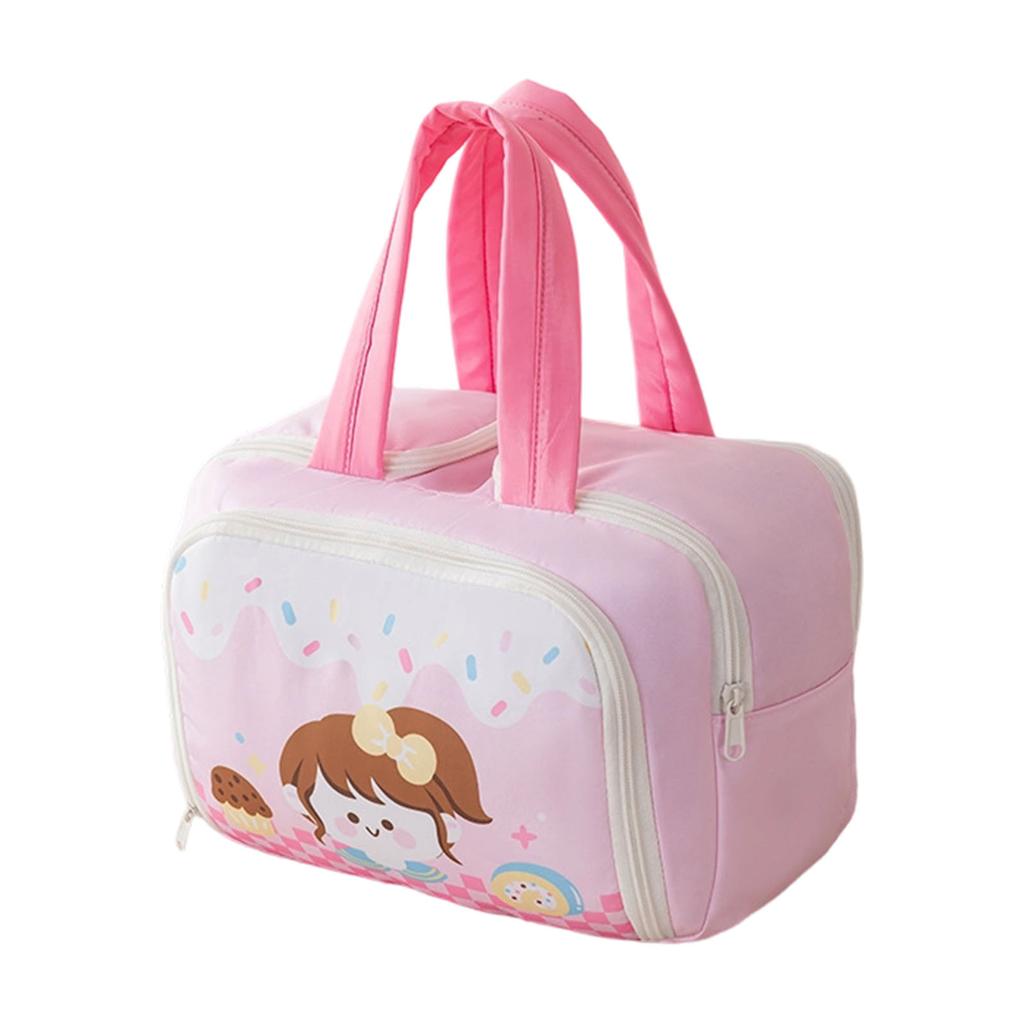 Spacious Multi Compartment Makeup Organizers With Cute Handle Durable Polyester Travel Cosmetic Case For Daily Use