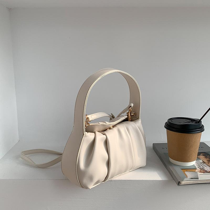 Plisovaná taška přes jedno rameno pro ženy Jednobarevná Cloud Měkká kůže Čtvercová kabelka Nová móda Univerzální crossbody tašky