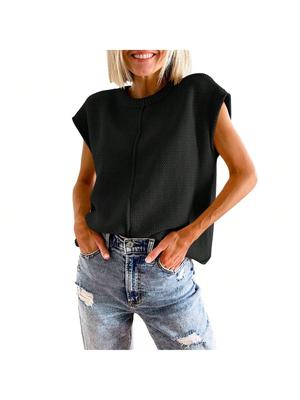 Women's Cap Sleeve Knit Pullover Crew Neck Lightweight Short Sleeve Summer Sweater