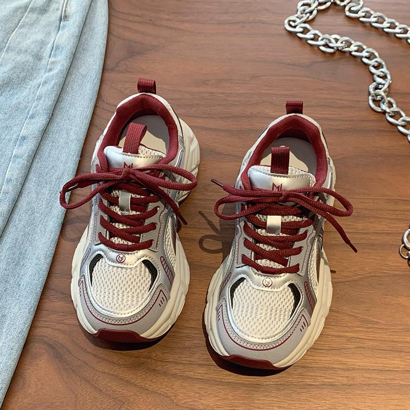 

Премиальные ретро серые кроссовки для папы женская обувь 2025 новая осень и зима новая обувь на толстой подошве-маффин с увеличением высоты и велюровая спортивная 40