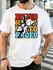 Unisex Western Rodeo Bull Cowboy Retro Art Graphic Cotton Short Sleeve Tee Crew Neck Soft Male Summer Casual Breathable Street Top