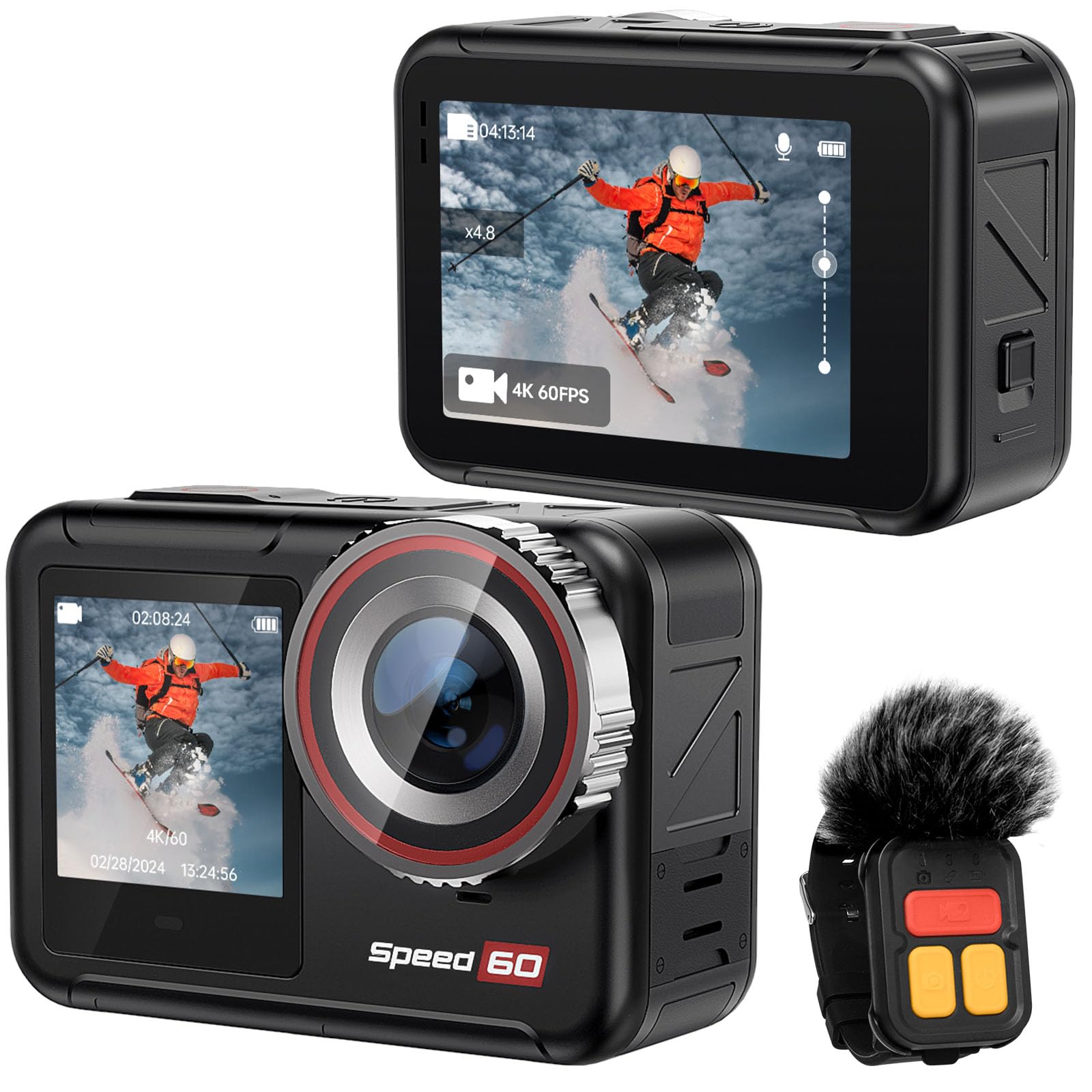 

Hiicam Speed60 4K Action Wearable Action 4K60FPS Image Underwater Waterproof Case 8x HDR Integrated Remote and Wireless Two 2150mAh Wireless Remote чорний