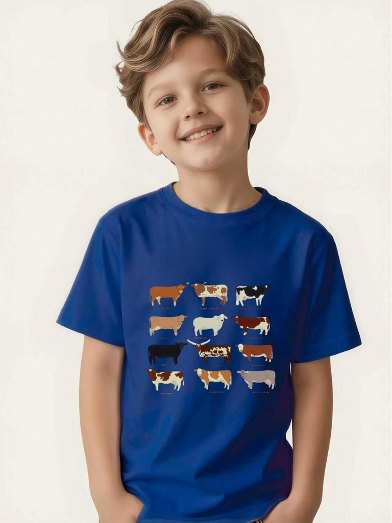 Children's T-shirt Boys and Girls Farm Animal Popular Science Printed Short-sleeved Non-colliding Style
