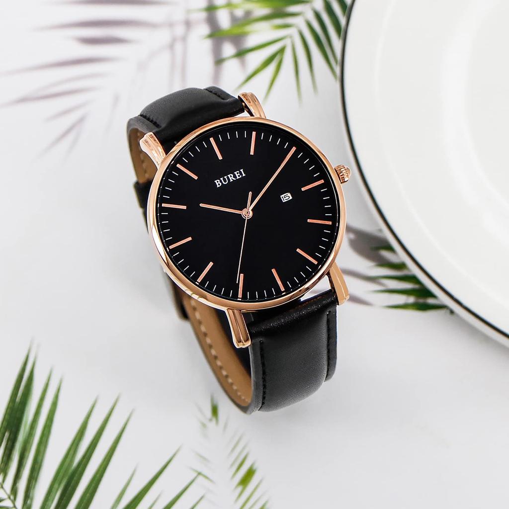 Brand Ultra Analog Arm Rose Gold Black [BUREI] Men's Watch, Simple, Stylish, Popular, Thin, Lightweight, Watch, Business, Waterproof, Quartz, Men's