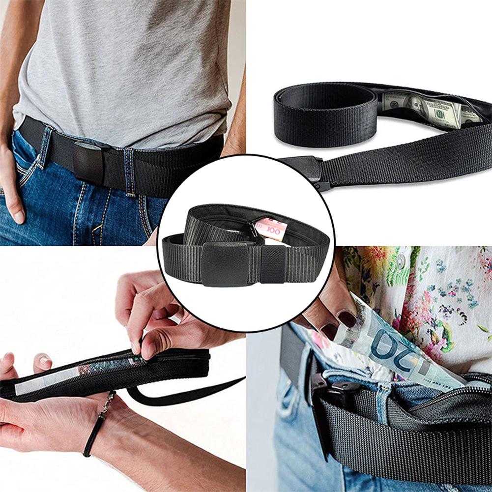 38mm Nylon Belt with Concealed Wallet Solid-Color Length 120cm Adjustables Design Waistbelt Easy Using Lightweight Waist Belt